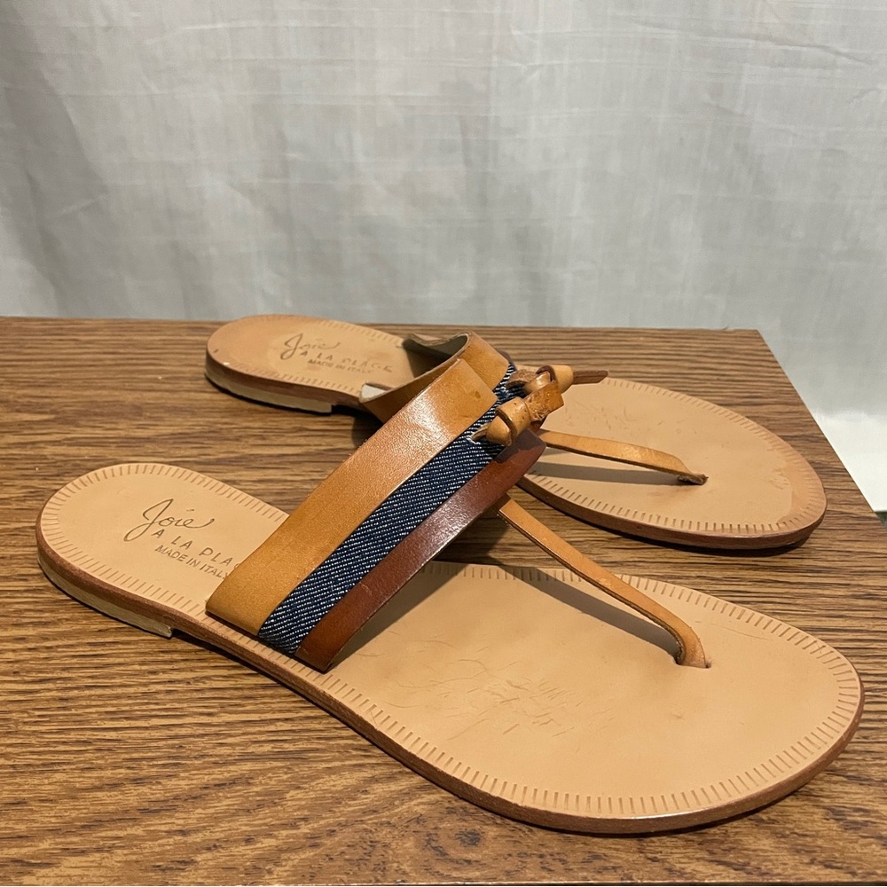 Joie Brown Leather + denim Sandals - Made in Italy Size 39-1/2